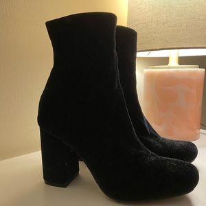 Black velvet heeled booties